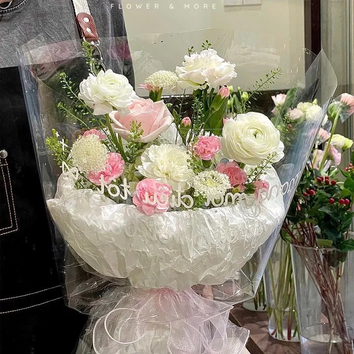 Hoa Trắng Hồng Giấy Nhăn